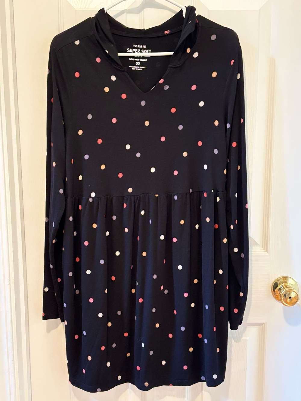 Torrid Super Soft Black Polka Dot Hoodie Dress size size Large 8-10